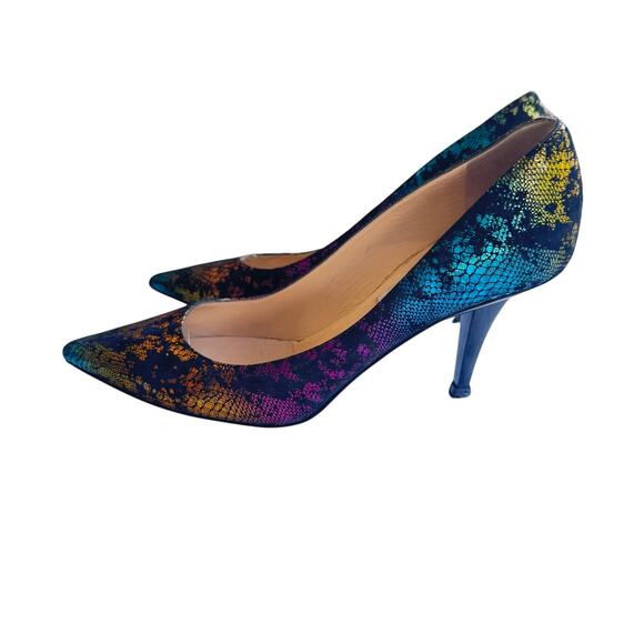 Jimmy Choo Multicolor Metallic Snake‑Print Suede Pumps Size 38 Pointed Heels - Picture 6 of 10